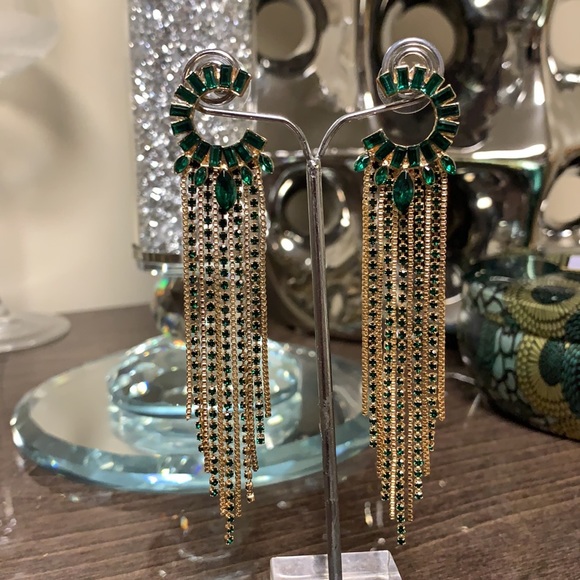 GUESS Crystal Semi-circle & Fringe Chandelier Earrings - Picture 3 of 12